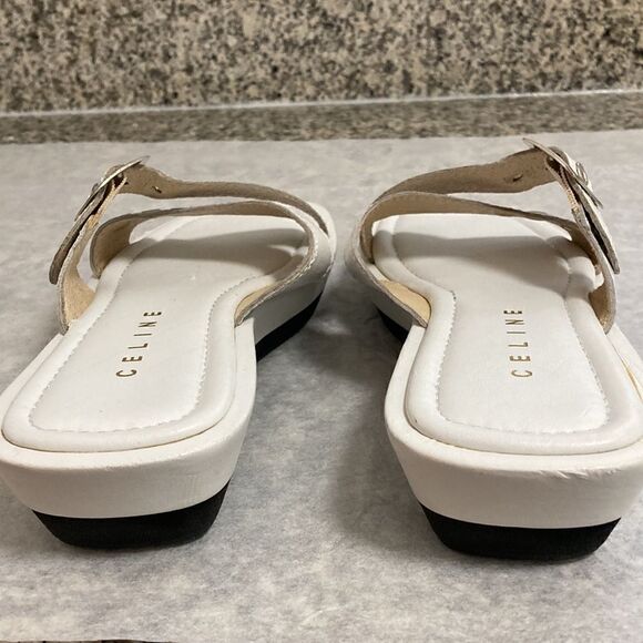 Celine Paris Low Wedge Slide Sandal With Crisscross Straps in White Leather. - Picture 3 of 11